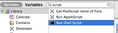 Adicione uma Run Shell Script no seu Service do Automator